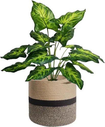 Cesta tejida para macetas de interior, cesta de almacenamiento de cuerda de algodón con asa, cestas tejidas de yute para plantas de interior, maceta
