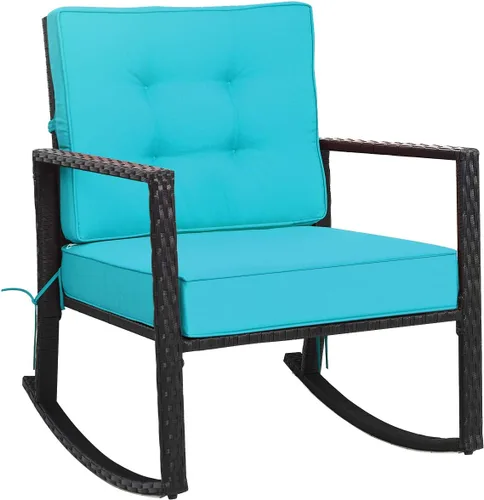 Vista 13 de Tangkula Mecedora de Mimbre, Silla Mecedora Deslizante de Ratán para Exteriores con Marco de Acero Resistente, Asiento de Muebles de Mimbre
