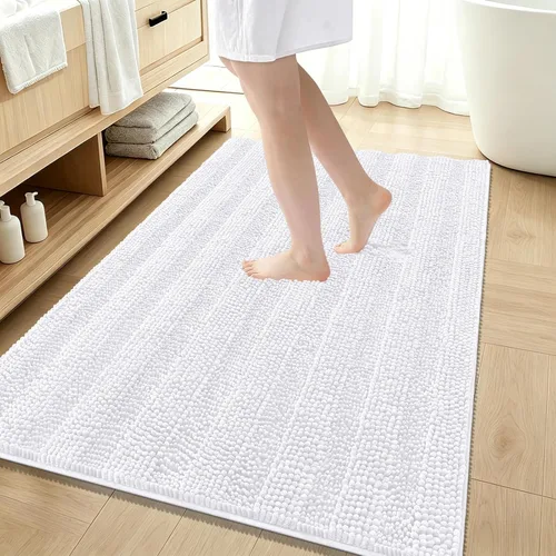 Vista 76 de OLANLY Alfombras de Baño Gruesas de 47 x 20 pulgadas, Extra Suaves Absorbentes de Chenilla a Rayas, Respaldo de Goma, Lavables y Secables a Máquina