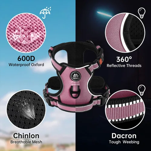 Vista 3 de NESTROAD Arnés para Perro Sin Tirones, Arnés de Chaleco para Perro Oxford Ajustable con Correa, Arnés Reflectante Sin Ahogo para Mascotas con Mango