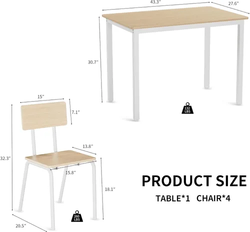 Vista 7 de 5 Dining Table Set with 4 Chairs, 43" Kitchen Table Chairs Set for 4, Dining Room Table with Metal Frame Board, Perfect for Small Space, Easy Clean