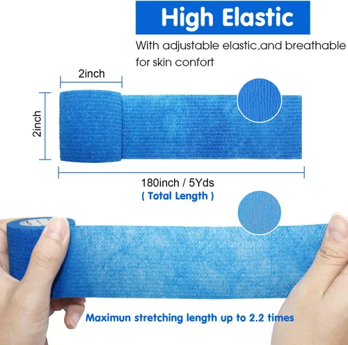 Vista 2 de Vendaje cohesivo autoadherente de 2 x 5 yardas, vendajes de primeros auxilios elásticos deportivos atléticos, cinta veterinaria para esguince