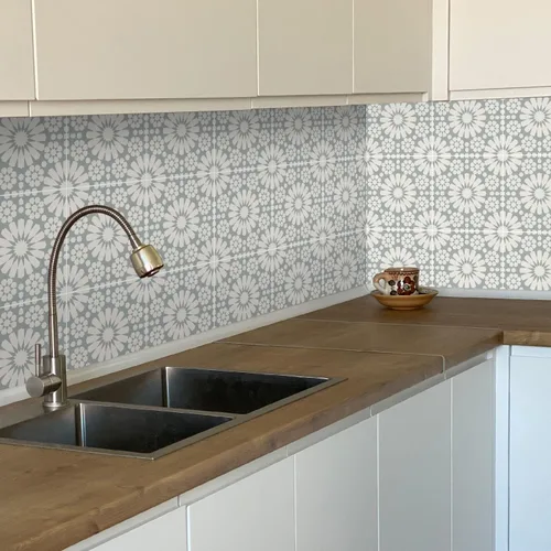 Vista 34 de Alwayspon 12 calcomanías de azulejos de pared retro florales mate para transferir, despegar y pegar, calcomanías de vinilo autoadhesivas