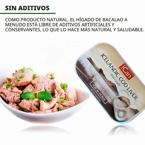 Vista 7 de Ican Hígado de bacalao islandés capturado en la naturaleza (paquete de 3) – Hígado de bacalao enlatado de 4.27 onzas en aceite propio – rico
