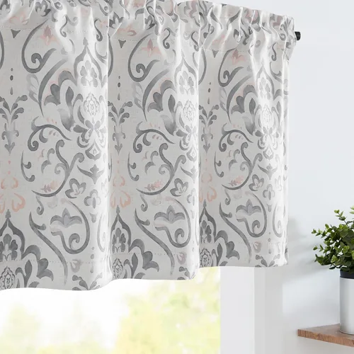 Vista 21 de jinchan Cortina de cenefa geométrica con amarre para cocina, sala de estar, estampado de hojas de helechos, filtro de luz, cortinas de ventana