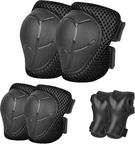 Almohadillas para patineta para niños, jóvenes y adultos, coderas y muñequeras, equipo de protección, correas dobles fuertes y clips ajustables de