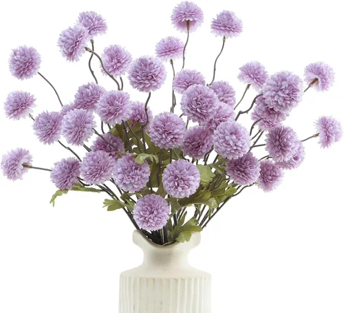 Vista 10 de DuHouse 6 piezas de flores artificiales de seda falsa pompón crisantemo, pequeña mini bola de crisantemo de seda con tallos para bodas DIY arreglos