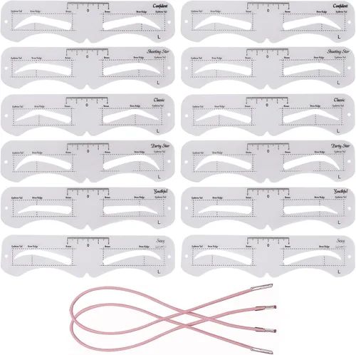 Vista 9 de 12 plantillas reutilizables para cejas, plantilla de cejas con banda elástica para principiantes (6 estilos) transparente