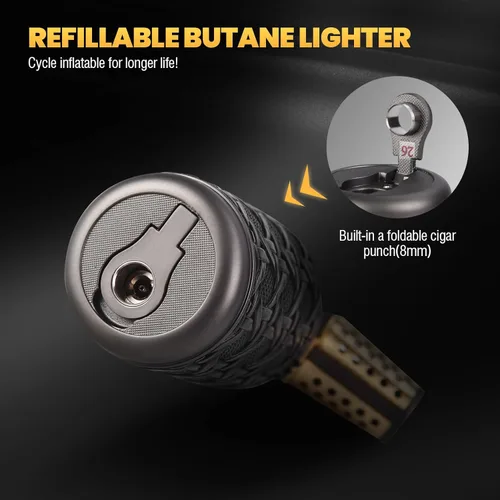 Vista 4 de Encendedor de antorcha de butano, antorcha recargable ajustable con cerradura de seguridad, antorcha de butano a prueba de viento, encendedores