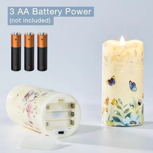 Vista 3 de Eywamage Velas de pilar de fibra óptica sin llama con control remoto, juego de 3, velas LED de resorte floral de mariposa, funciona con pilas, Φ 3