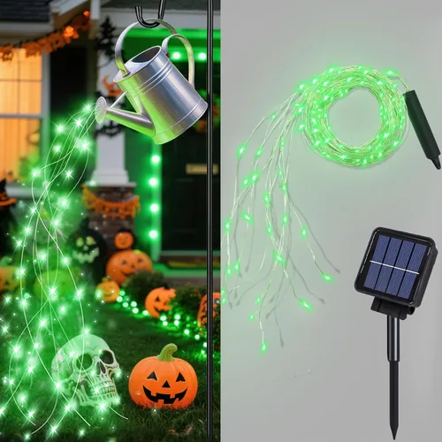 ANGMLN Luces de cuerda solares verdes al aire libre, 200 LEDs 8 modos luces de hadas en cascada al aire libre impermeables, decoración verde de