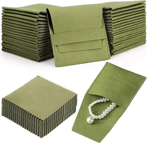 Vista 14 de Cunno 120 piezas de microfibra bolsa de joyería 3.1x3.1 in bolsa de embalaje regalo de lujo correa fija estilo sobre embalaje con paño de limpieza