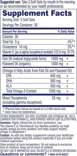 Vista 8 de TheraTears Suplemento Omega 3 de 1200 mg para nutrición ocular, y VIT E, 90 gotas para ojos secos, paquete doble, 1.0 fl oz 1 onza líquida cada uno