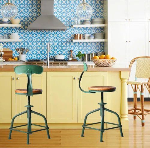 Vista 2 de Topower Taburete de cocina de granja, taburete de mostrador industrial, asiento redondo de cocina decorativo, altura estándar, taburetes de bar