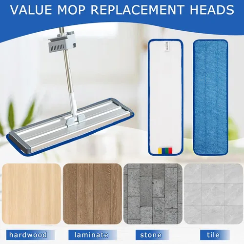 Vista 3 de 12 paquetes de repuesto de almohadillas de microfibra - Gruesas - Cabezal de mopa comercial universal de 17-18 pulgadas - Recambios comerciales