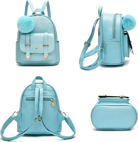 Vista 2 de I IHAYNER Mochila de moda para niñas y adolescentes, monederos de piel sintética con pompón, bolsa de hombro