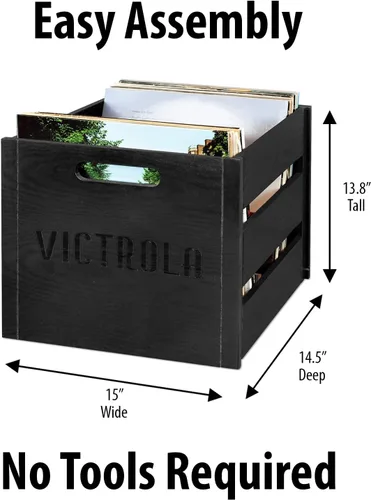 Vista 3 de Victrola Caja de discos de madera – Soporte de vinilo de mesa para álbum, montaje sin herramientas, capacidad para más de 50 discos, construcción