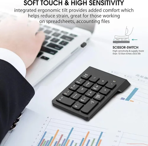 Vista 5 de NOOX Teclado numérico inalámbrico, teclado numérico Numpad, teclado USB de 10 teclas, esenciales de contabilidad de oficina, accesorios