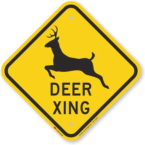 SmartSign cartel de tránsito con frase "Deer Xing" con gráfico incluido en color negro con fondo amarillo., Negro y amarillo, 1