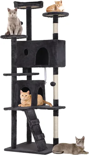 Vista 16 de BestPet Torre para Gatos de 36" Beige Torre Resistente para Gatos de Múltiples Niveles con Casita de Felpa, Percha Acogedora, Postes