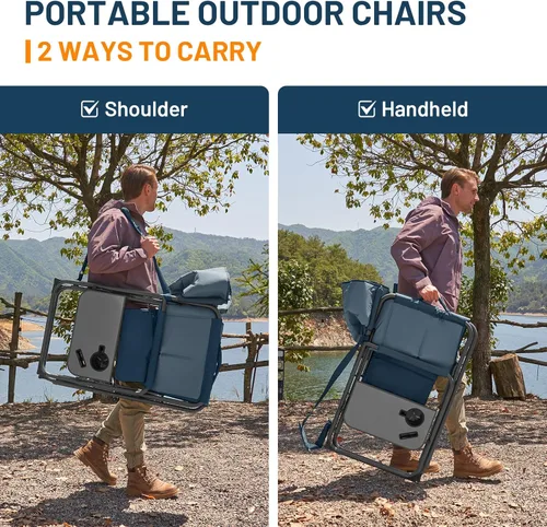 Vista 6 de Timber Ridge XXL - Silla de director – Silla de camping plegable resistente para adultos, capacidad de 500 libras, asiento acolchado extra ancho Azul