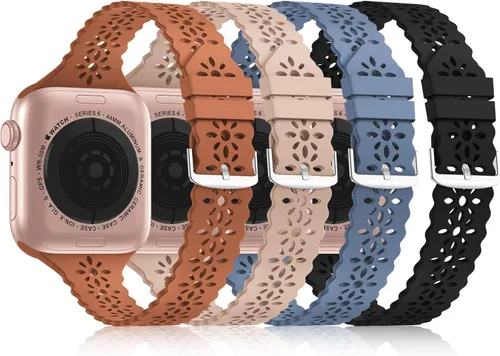Vista 16 de Bandiction - Paquete de 4 correas de silicona de encaje compatibles con Apple Watch de 38mm 40mm 41mm 42mm 44mm 45mm 46mm 49mm, correa delgada