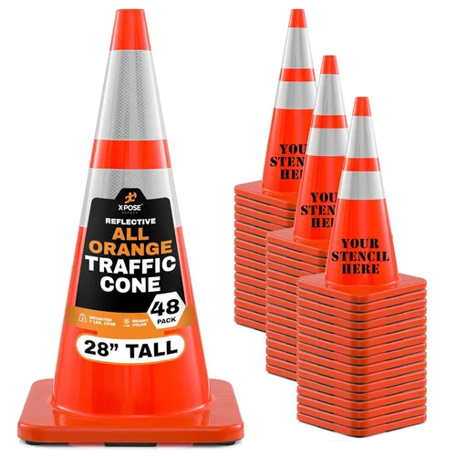 Vista 58 de Xpose Safety Conos de tráfico naranjas de 28 pulgadas con collares de 6 y 4 pulgadas, 1 paquete – Cono de seguridad de plástico PVC multiusos