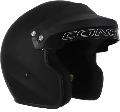 Conquer Snell SA2025 - Casco de carreras de auto de cara abierta aprobado - Adulto | Hombres | Mujeres | Jóvenes - (Negro / Blanco / Plata)