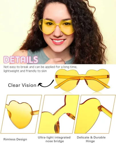 Vista 3 de Colzzy 24 Pairs Heart Shaped Rimless Sunglasses Transparent Candy Color Frameless Glasses Tinted Eyewear for Party Cosplay
