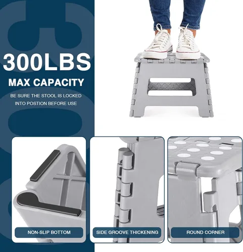 Vista 92 de Dyforce Taburete plegable de 9 pulgadas, taburete para niños, taburetes resistentes para adultos, taburetes de pie compactos, taburetes ligeros
