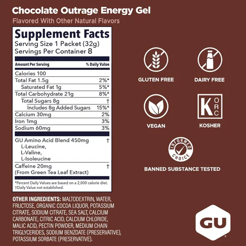 Vista 3 de GU Energy Nutrición Deportiva Original, Gel Energizante, 8 unidades, Chocolate Outrage