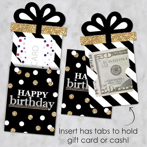 Vista 3 de Big Dot of Happiness Juego de 8 fundas para tarjetas de regalo y dinero para fiestas de cumpleaños para adultos, doradas, para tarjetas de regalo