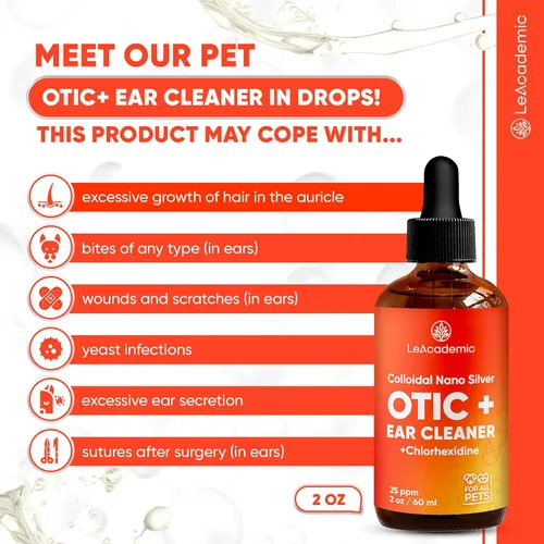 Vista 3 de Limpiador de oídos para perros Solución OTIC+ Tratamiento de infecciones de oído para perros Limpiador de plata y lavado de clorhexidina
