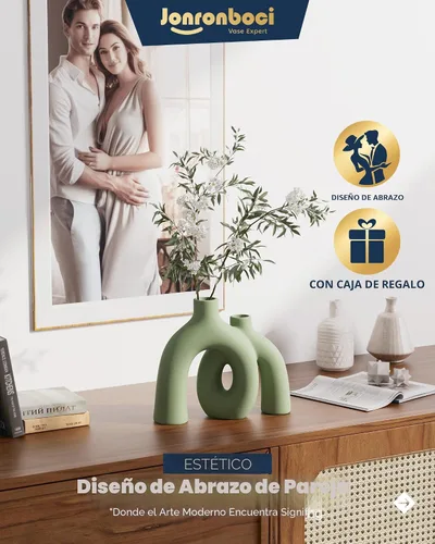 Vista 4 de Juego de jarrones negros mate – Jarrones estéticos de cerámica Hug Hollow Donut para decoración del hogar, moderno jarrón decorativo nórdico