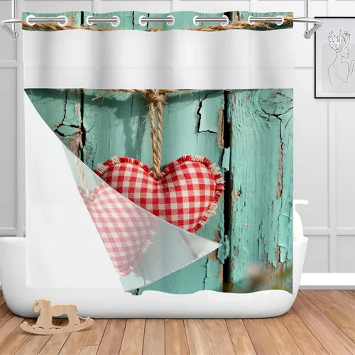 Vista 692 de Shrahala Father and Child Embracing No Hooks Shower Curtain with Snap in Liner Set, Tender Moment Captured Bathroom Décor Polyester Fiber Waterproof