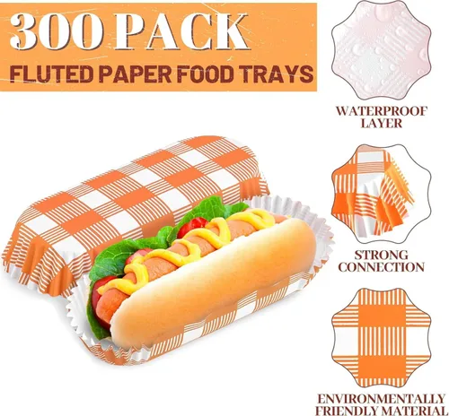 Vista 3 de Ocmoiy 300 bandejas de papel desechables para perros calientes para fiestas y barbacoas, soportes para perros calientes, botes para perros