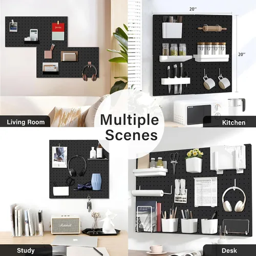 Vista 8 de 4 piezas de tablero de clavijas, tablero de clavijas negro para montaje en pared, tablero de clavijas de ABS para sala de manualidades, garaje