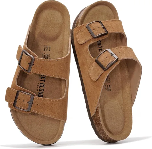 Vista 18 de Project Cloud - Sandalias planas de cuero auténtico para mujer, esenciales para la playa, sandalias de espuma viscoelástica, esenciales