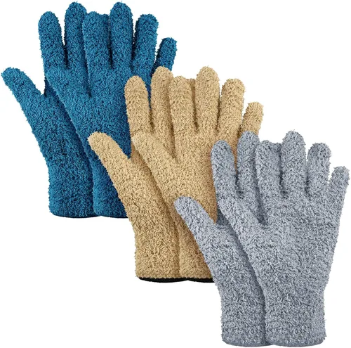 Vista 25 de Patelai 3 pares de guantes de limpieza de polvo de microfibra para plantas, guantes de limpieza de hojas para plantas de interior, persianas, Negro