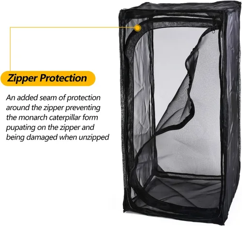 Vista 3 de Hábitat de mariposa monarca resistente de 30 pulgadas, jaula plegable para exteriores, terrario con protección de cremallera