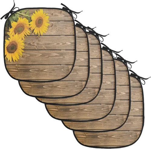 Vista 9 de Lunarable Juego de 4 cojines de asiento para silla, diseño de pétalos de flores de iris florecientes, arte de forma desgastada, acolchado de asiento