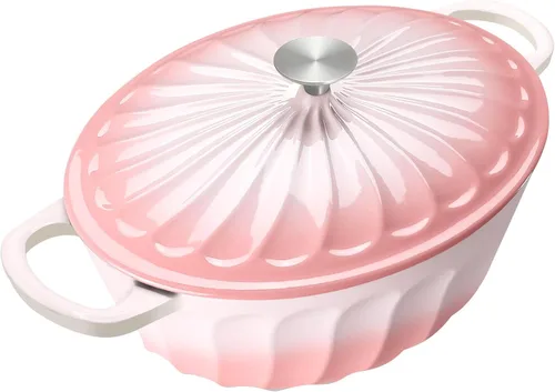 Vista 12 de Estofador de hierro fundido esmaltado, horno holandés esmaltado de 3.8 cuartos de galón con asas, sartén estofadora de hierro fundido con tapa