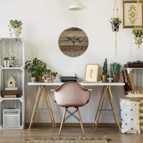 Vista 6 de Reloj de pared de madera de 12 pulgadas con texto en inglés "Who Cares You're on Camping Silent Silent Silent Quiet Wall Clock Retro Old Fashioned