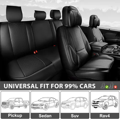 Vista 7 de CAR PASS Fundas de asiento de automóvil de piel de napa para 5 asientos, soporte lumbar de lujo, impermeables, transpirables, duraderas, todas