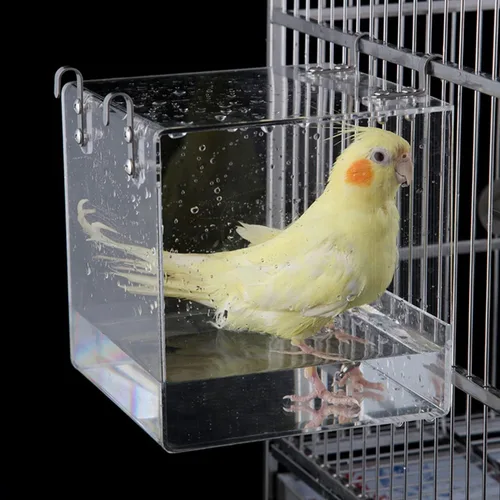 GURECOD Cubo de baño colgante para pájaros, bañera de pájaros, caja de ducha, cuenco de jaula, accesorio para pájaros pequeños, periquitos canarios,