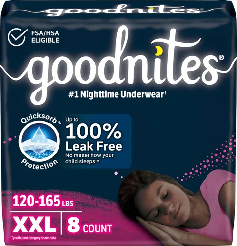 Vista 19 de Goodnites Ropa interior nocturna para niñas, talla extra pequeña (28-43 libras), 15 unidades, el embalaje puede variar