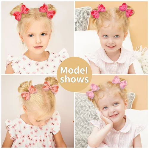 Vista 4 de 40 lazos para el cabello de 3 pulgadas para niñas, cinta de grogrén, accesorios para el cabello con pinzas de cocodrilo para niños pequeños, bebés