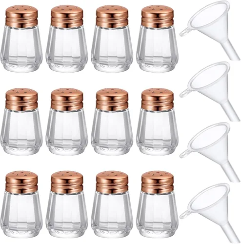 Vista 11 de Potchen 12 Piezas Mini Saleros y Pimenteros en Forma de Cubo a Granel 0.5 oz Pequeños Agitadores de Especias de Vidrio Cubo con Mini Embudos