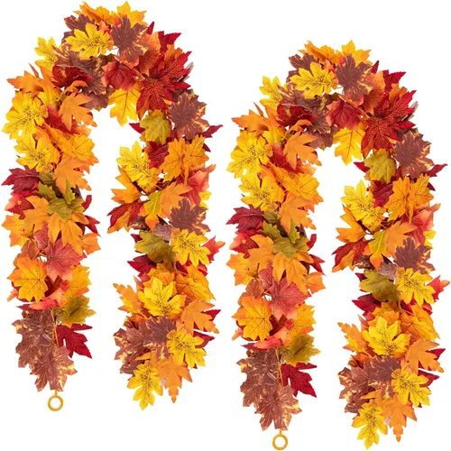 Vista 9 de Guirnalda de hojas de arce negro, 2 piezas de enredaderas artificiales colgantes de hojas de otoño, guirnaldas florales de otoño, decoración