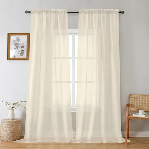 Gwine 2 paneles de cortinas transparentes color crema de 96 pulgadas de largo, elegantes tratamientos para ventanas cortinas de gasa para sala de